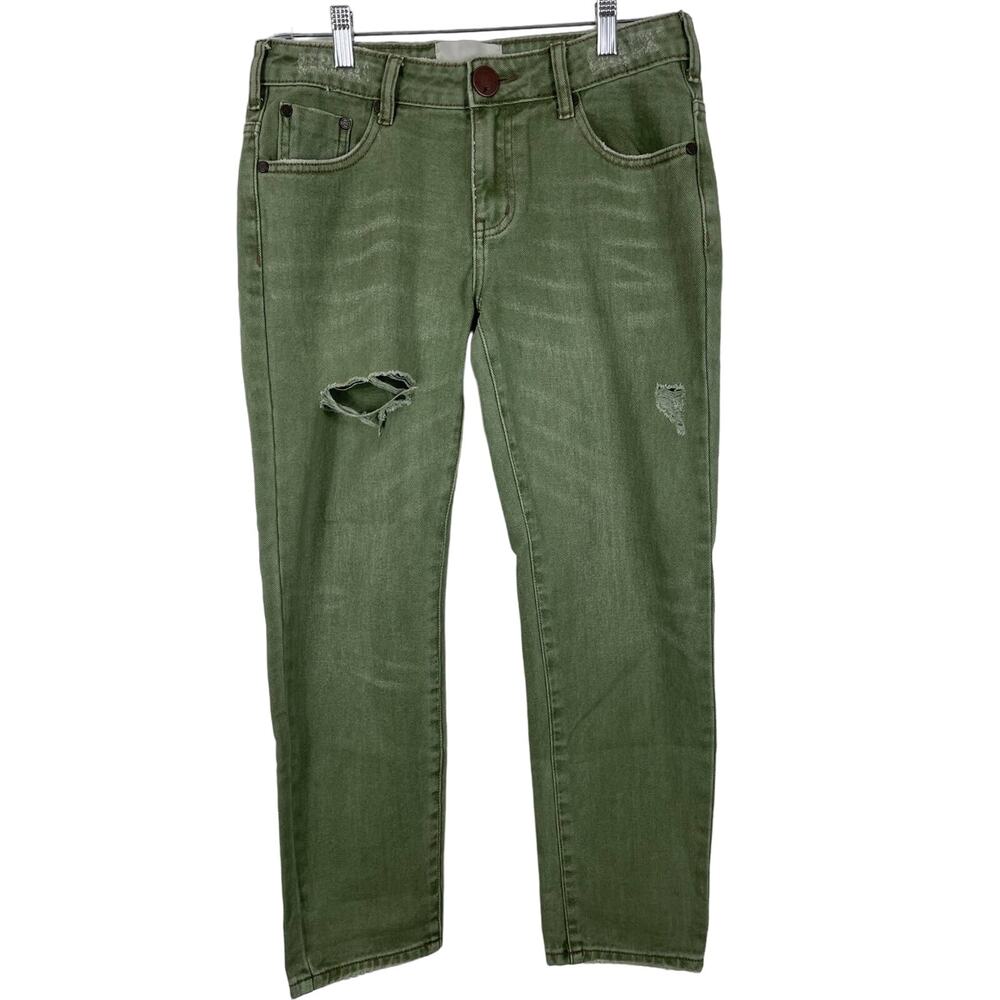One Teaspoon Green Distressed Whiskering Straight Leg Women's Jeans 25